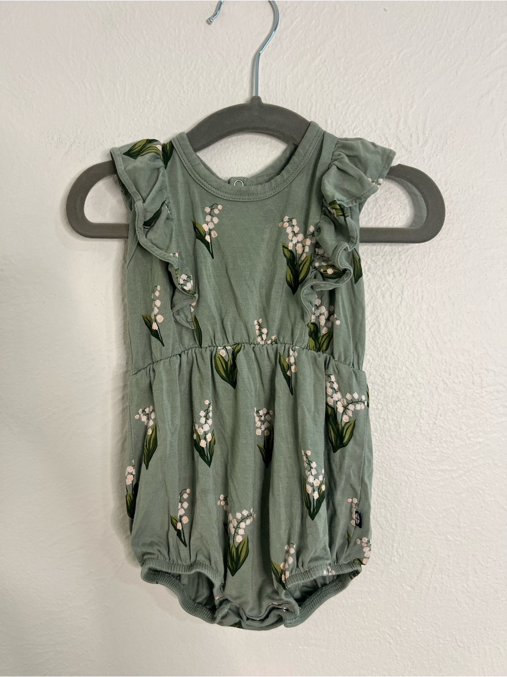 Kyte BABY Sage Green Floral Sleeveless Romper size 3-6 months Soft Bamboo